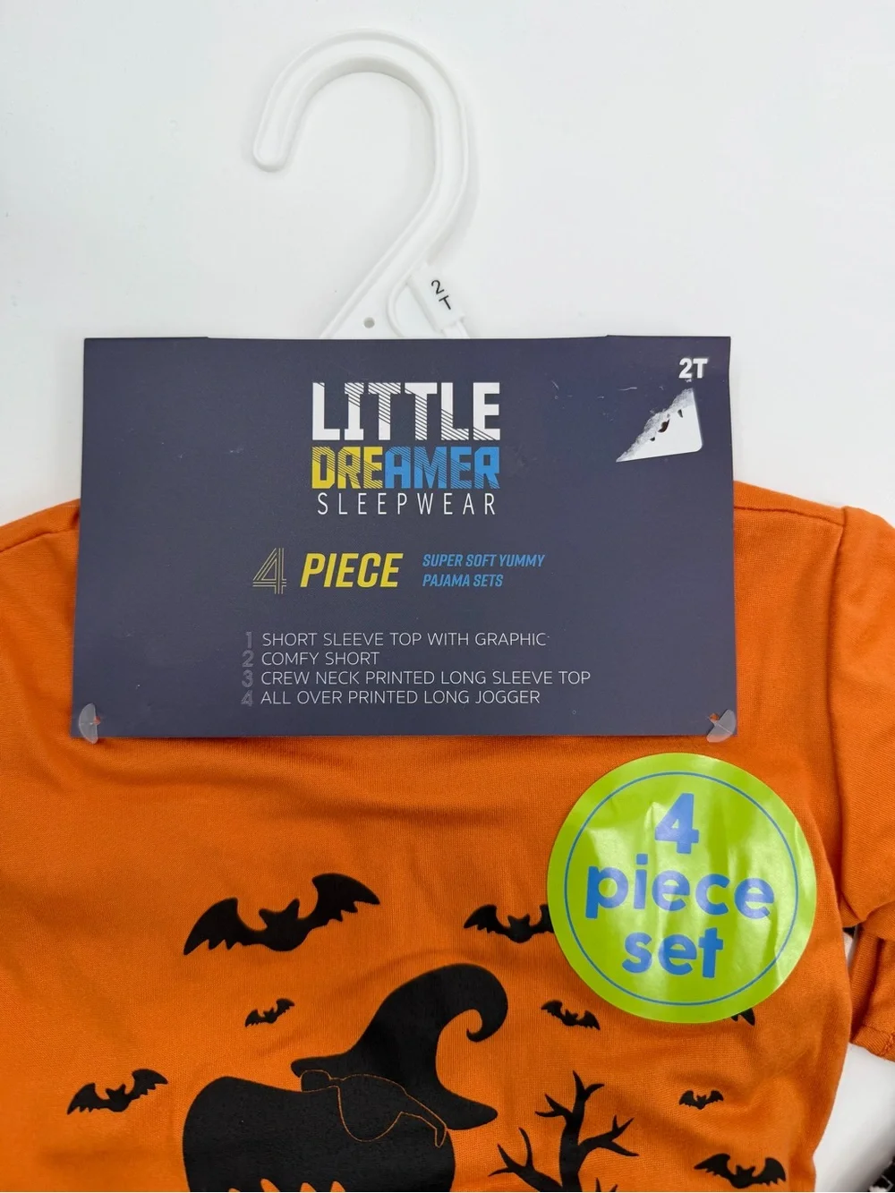 2 sets Orange & Black Halloween Dino Pajama Set for Kids